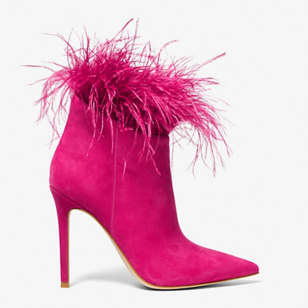 Michael Kors Whitby Feather Trim Suede Ankle Boot